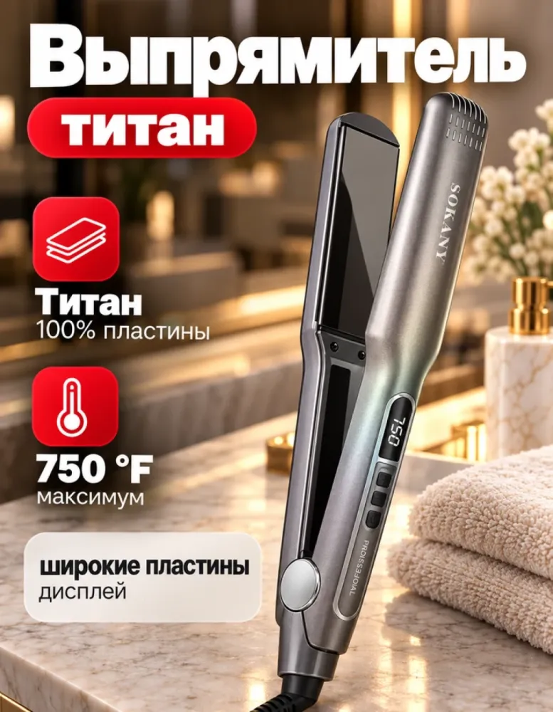 Выпрямитель для волос SOKANY с титановыми пластинами