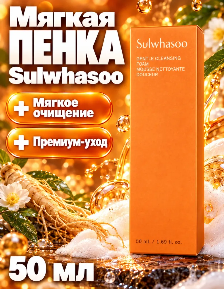 Пенка для умывания Sulwhasoo Gentle Cleansing Foam мягкая, 50 мл