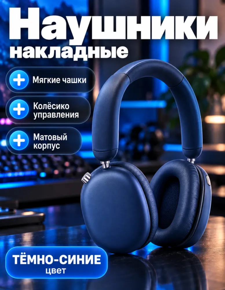 Накладные наушники, тёмно-синие