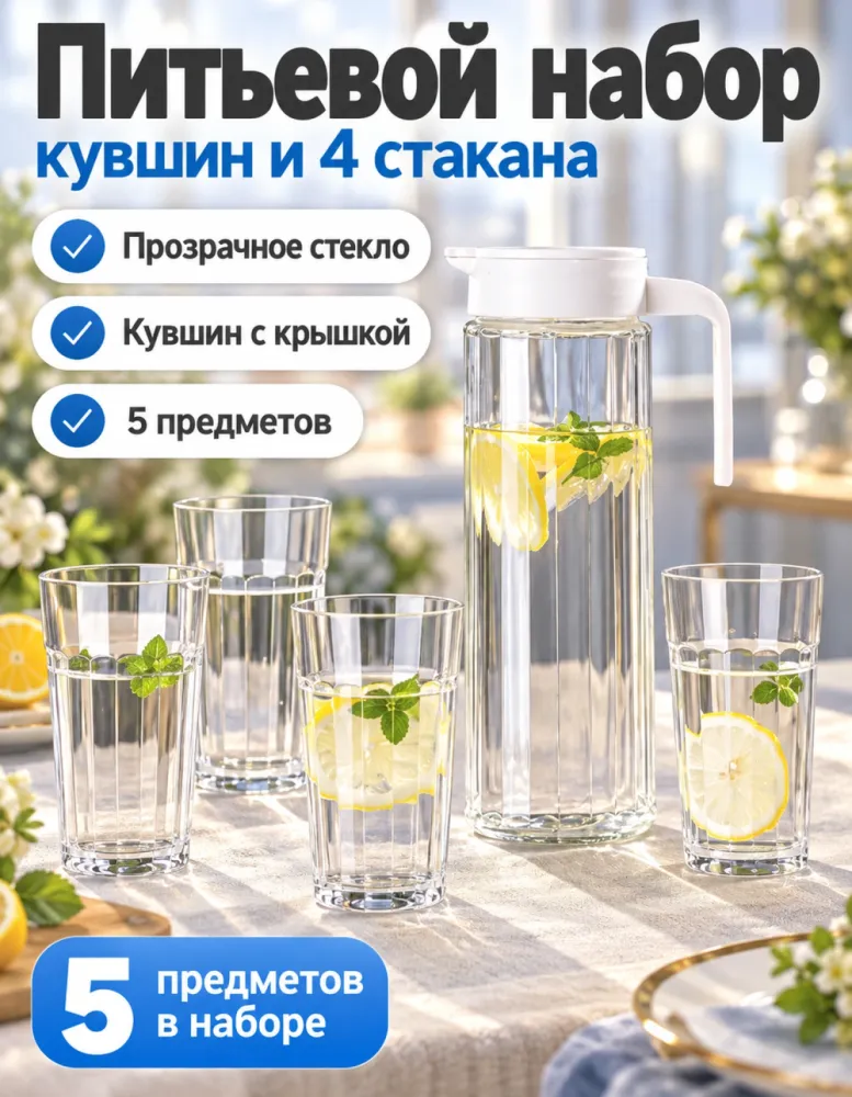 Питьевой набор DOBINT из 5 предметов: кувшин и 4 стакана