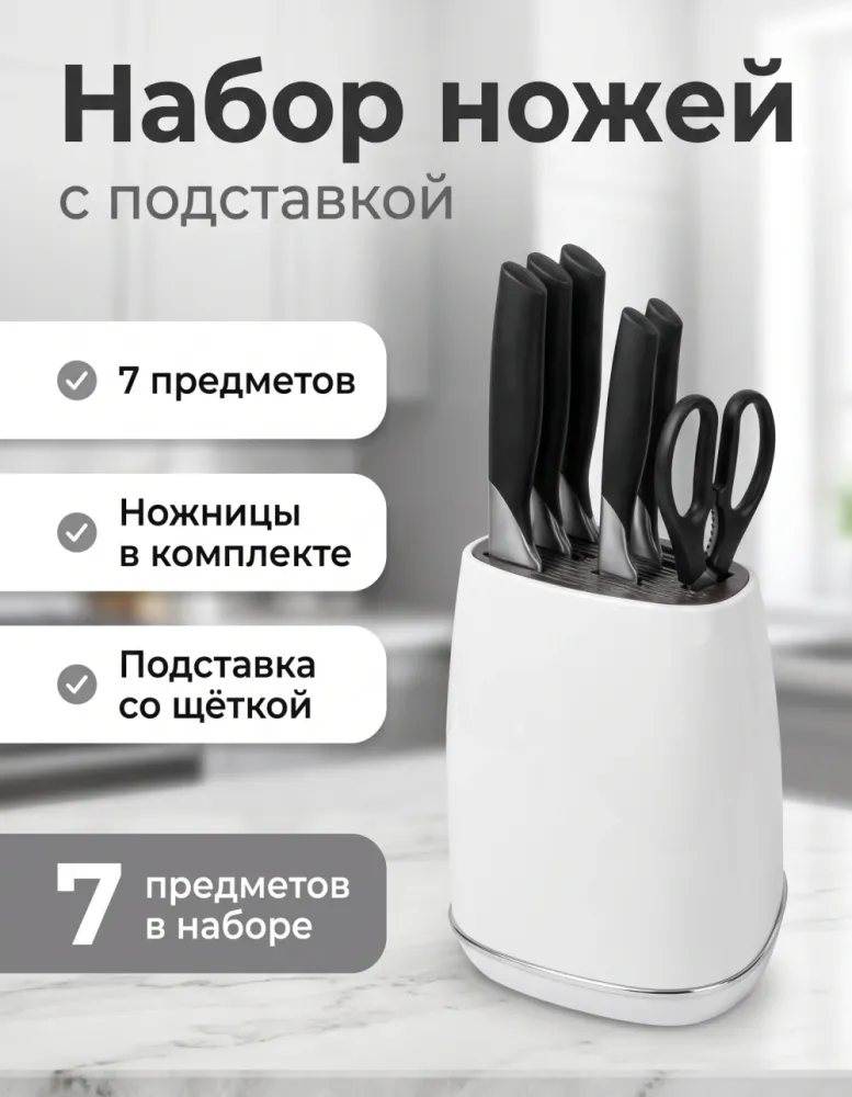 Набор кухонных ножей EVCRIERH 7 предметов с подставкой и ножницами