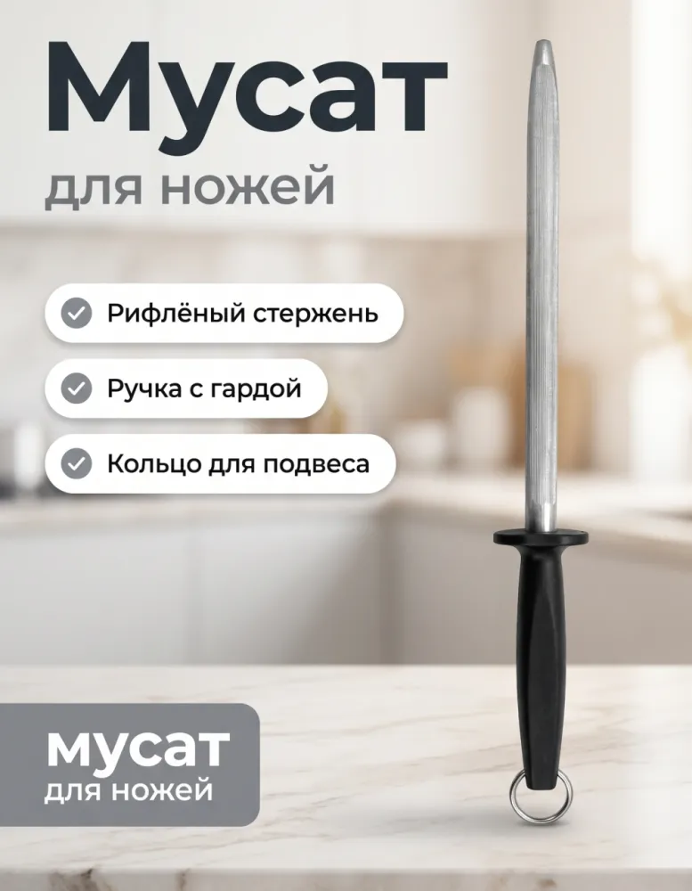 Мусат для заточки ножей с чёрной ручкой