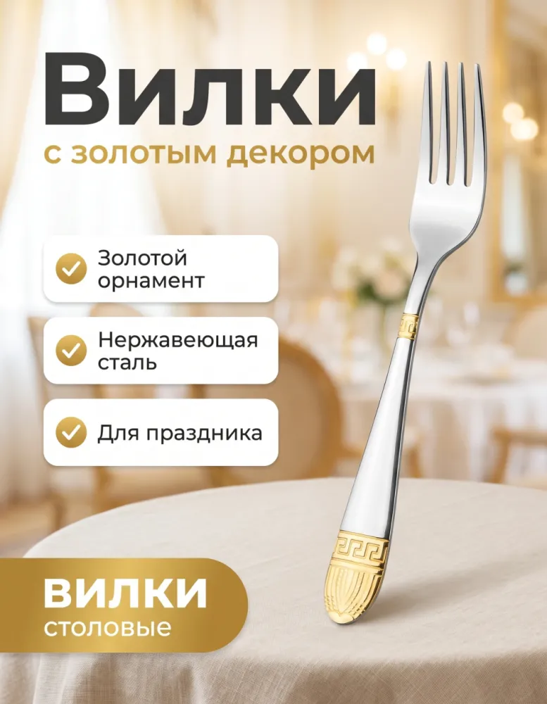 Вилки столовые с золотым орнаментом