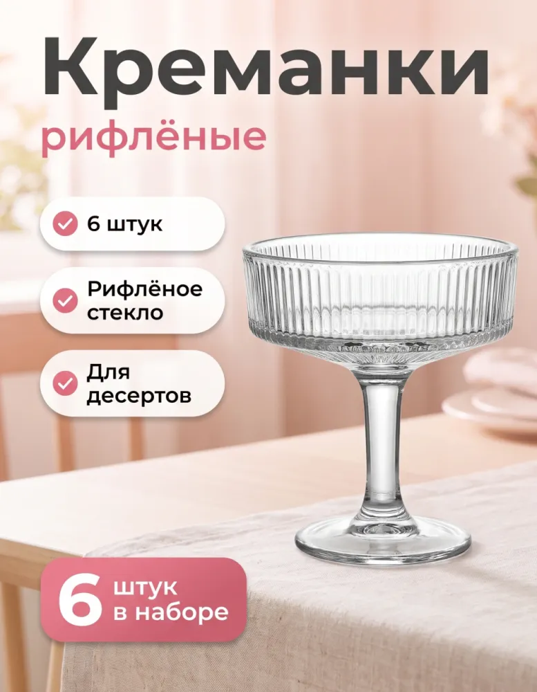 Набор рифлёных бокалов-креманок JXIC99101-4, 6 шт