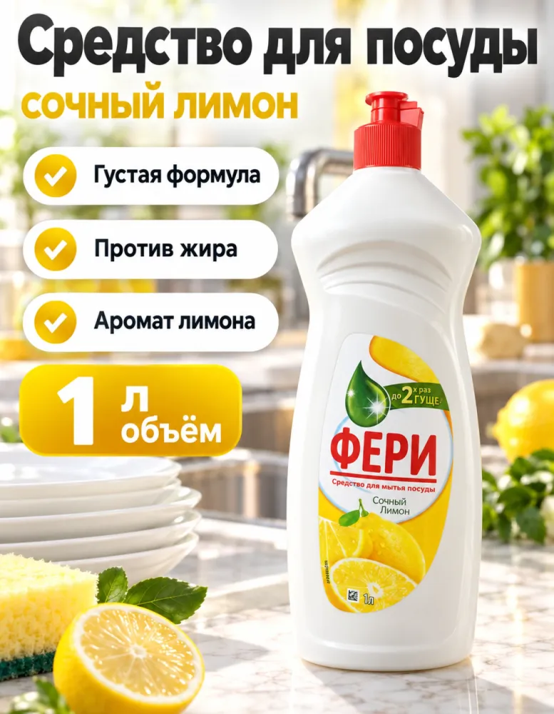 Средство для мытья посуды Фери Сочный лимон 1 л
