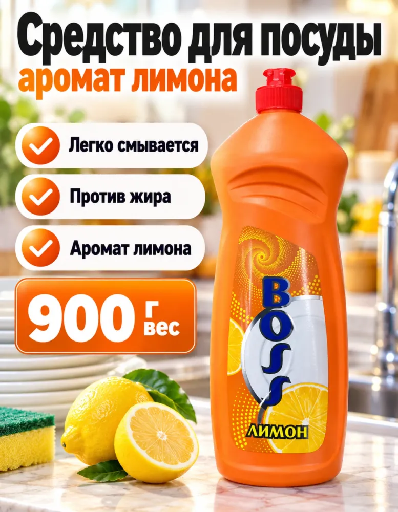 Средство для мытья посуды BOSS Лимон 900 г