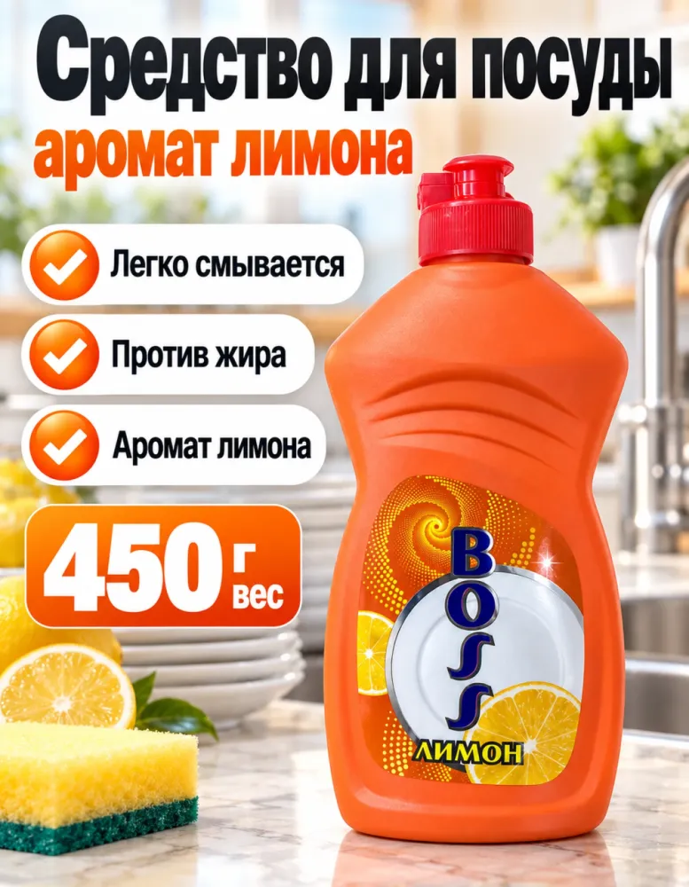 Средство для мытья посуды BOSS Лимон 450 г