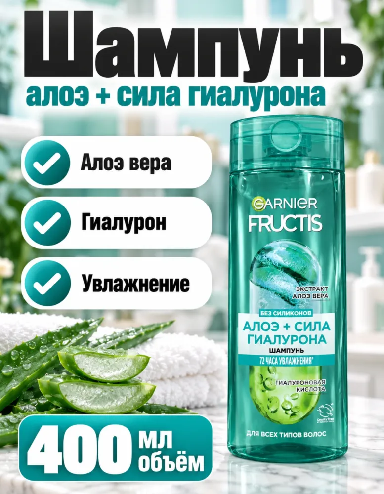 Шампунь Garnier Fructis «Алоэ + сила гиалурона» 400 мл