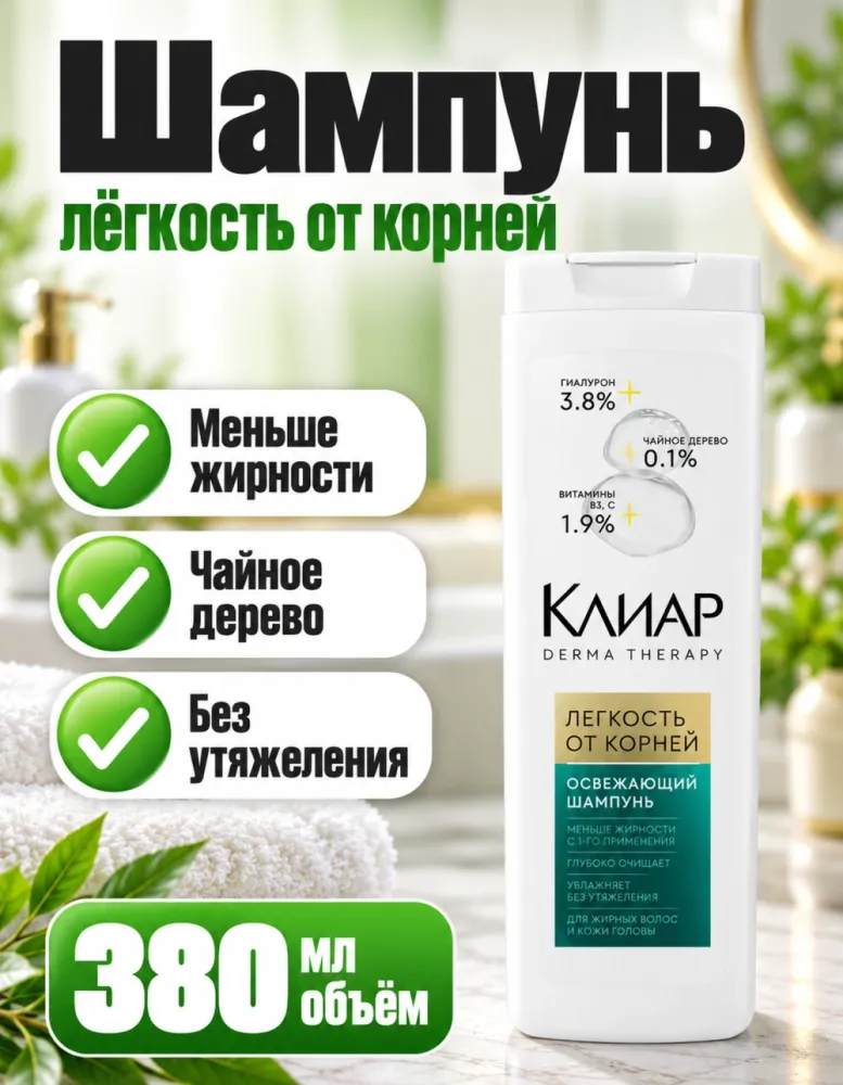 Шампунь Клиар Derma Therapy «Лёгкость от корней» освежающий 380 мл