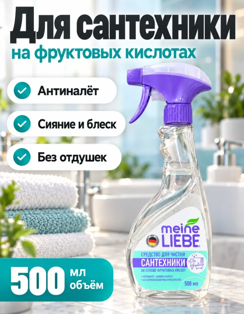 Средство для чистки сантехники Meine Liebe на основе фруктовых кислот 500 мл, спрей