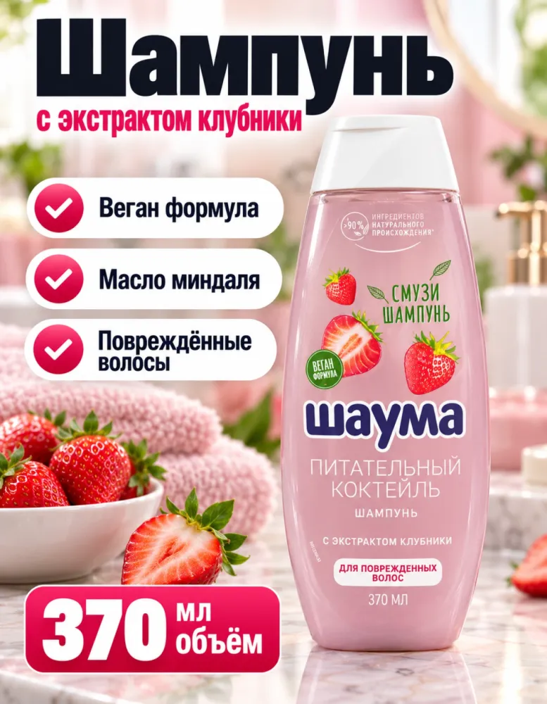 Шампунь Шаума Смузи «Питательный коктейль» с экстрактом клубники 370 мл