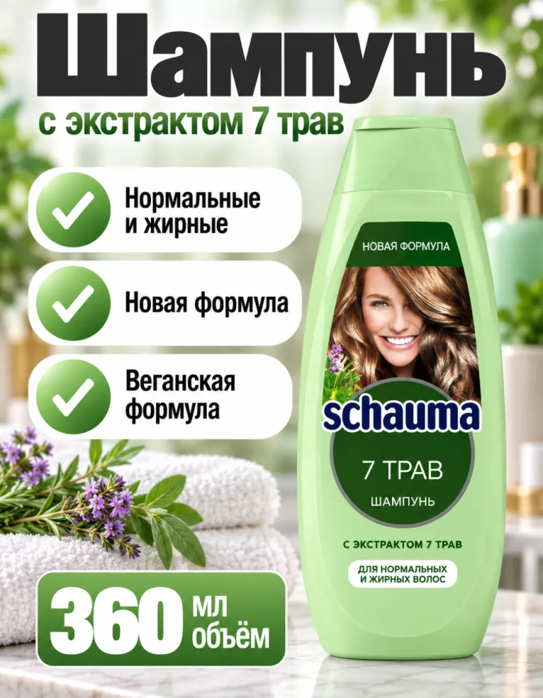 Шампунь Schauma «7 трав» для нормальных и жирных волос 360 мл