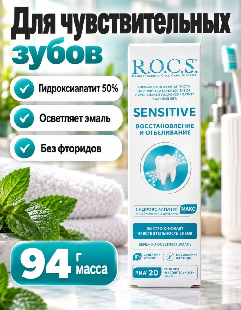 Зубная паста R.O.C.S. Sensitive Восстановление и отбеливание для чувствительных зубов 94 г