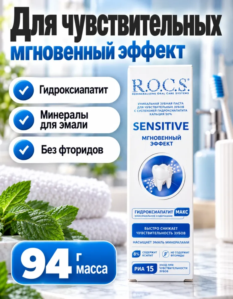 Зубная паста R.O.C.S. Sensitive Мгновенный эффект для чувствительных зубов 94 г