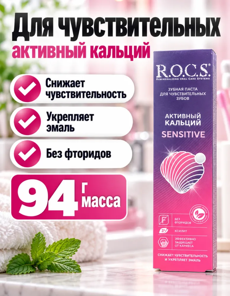 Зубная паста R.O.C.S. Активный кальций Sensitive для чувствительных зубов 94 г