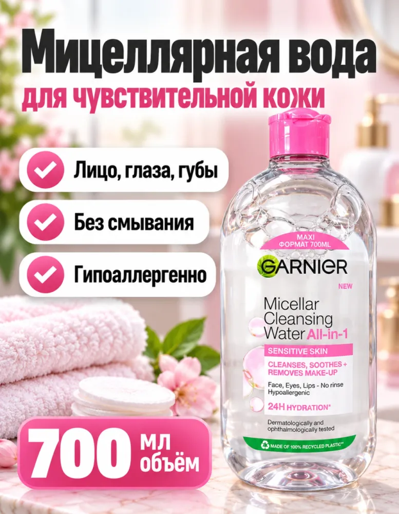 Мицеллярная вода Garnier Micellar Cleansing Water All-in-1 для чувствительной кожи 700 мл