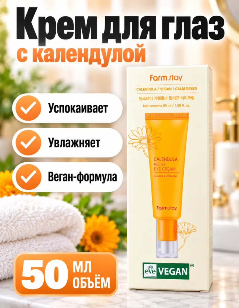 Крем для кожи вокруг глаз FarmStay Calendula Relief Eye Cream с календулой 50 мл