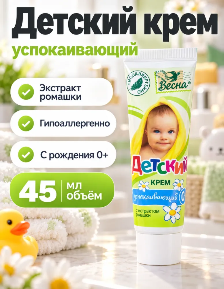 Детский крем Весна успокаивающий с экстрактом ромашки 45 мл