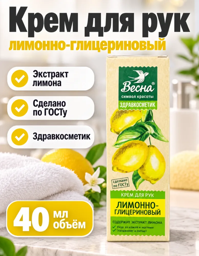 Крем для рук Весна Здравкосметик Лимонно-глицериновый 40 мл