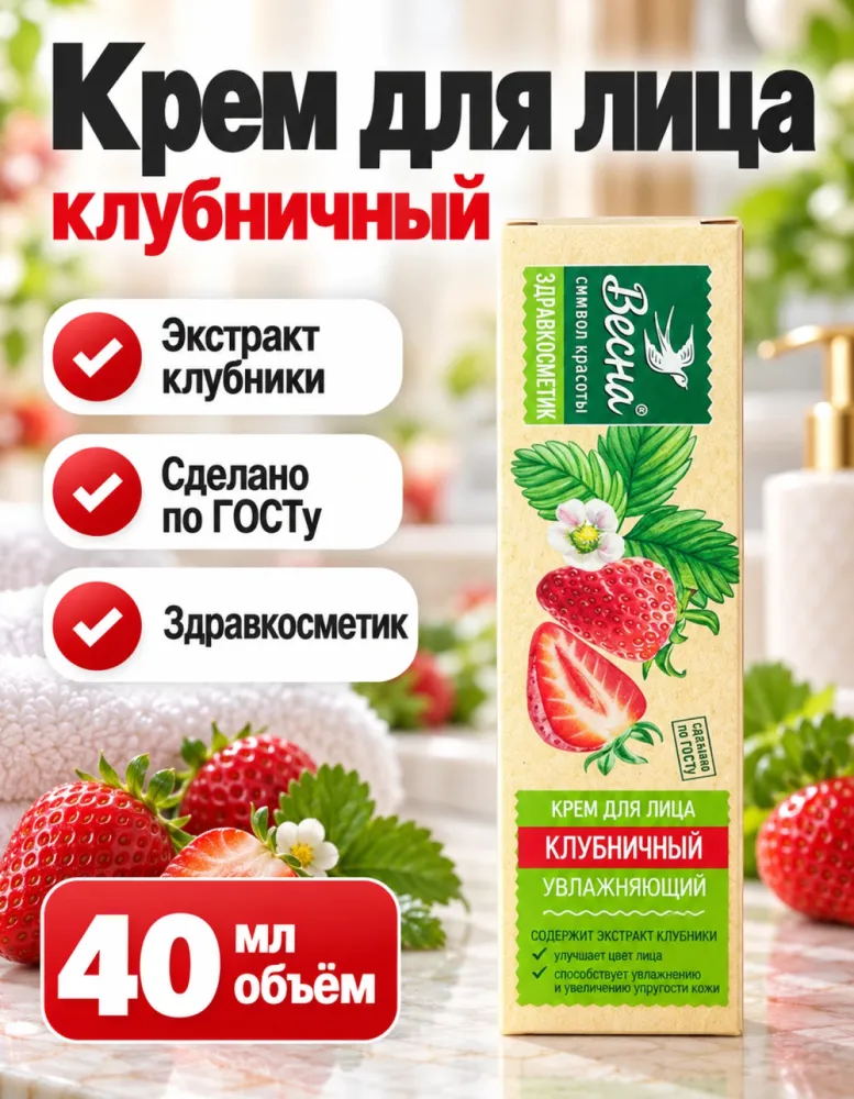 Крем для лица Весна Здравкосметик Клубничный увлажняющий 40 мл