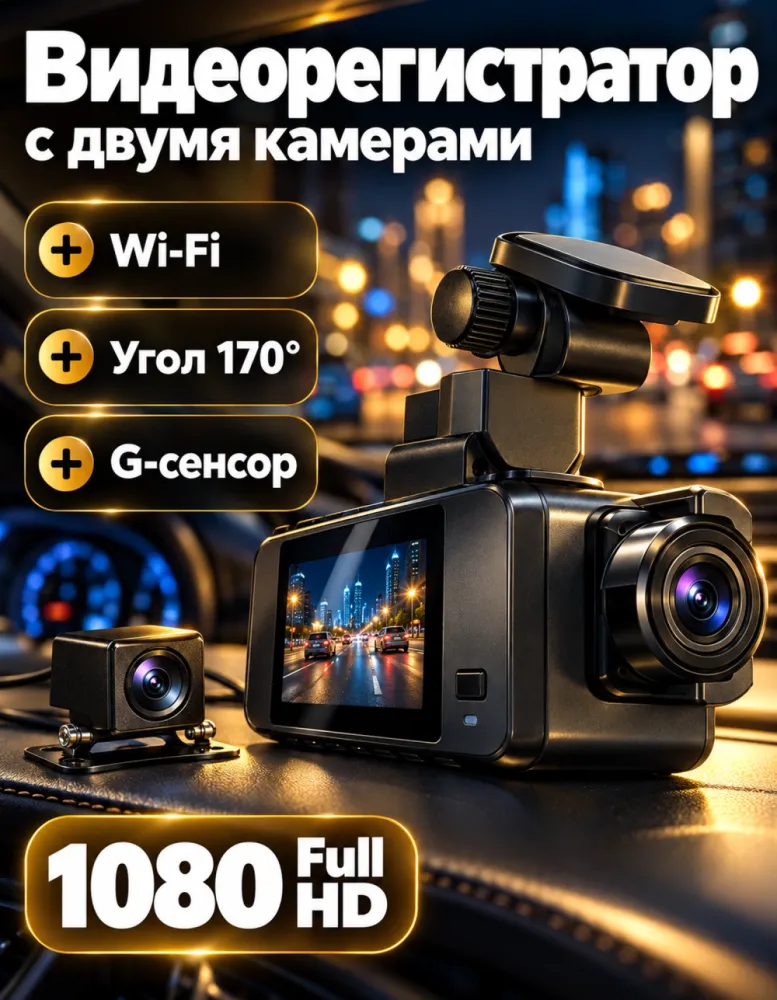Видеорегистратор Vehicle BlackBox DVR Dual Lens с Wi-Fi Full HD 1080