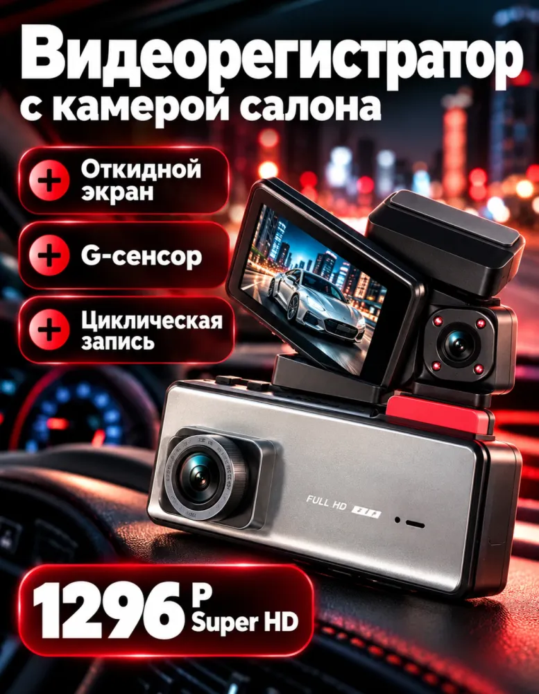 Видеорегистратор Traffic Recorder Super HD 1296P с камерой салона