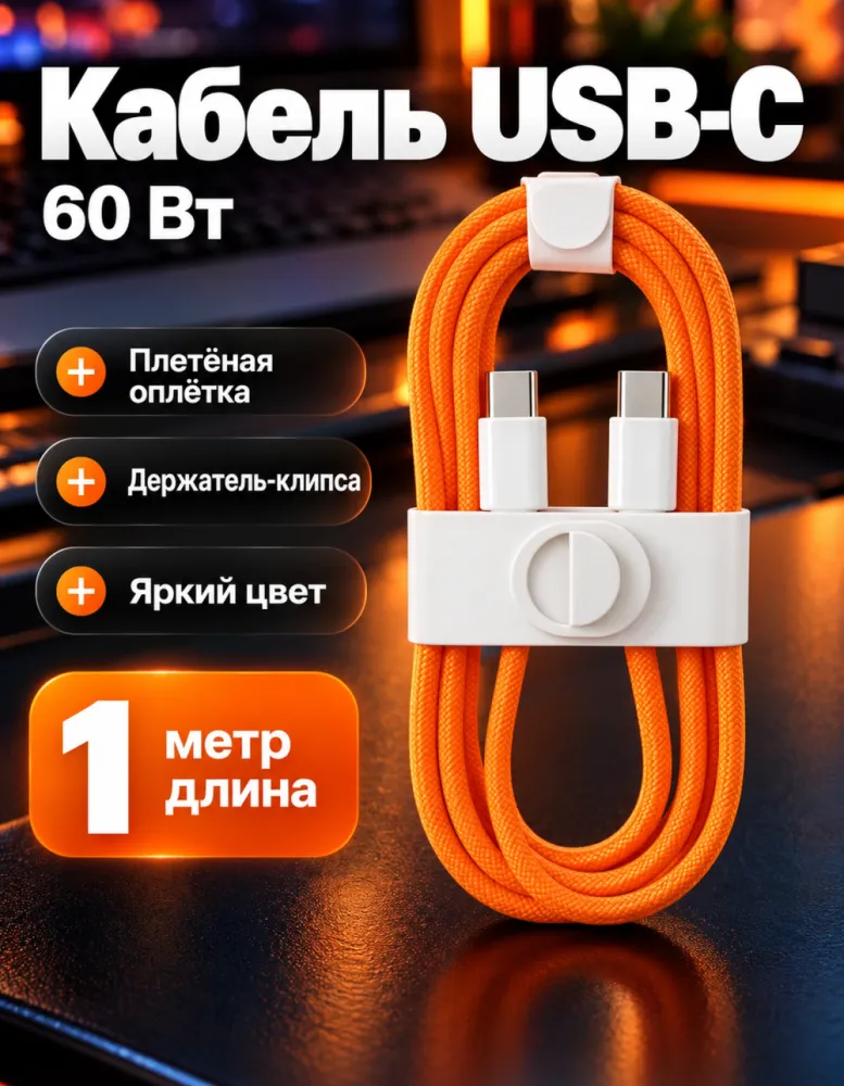 Кабель DADU DC-C272 USB-C — USB-C 60 Вт, 1 м, оранжевый