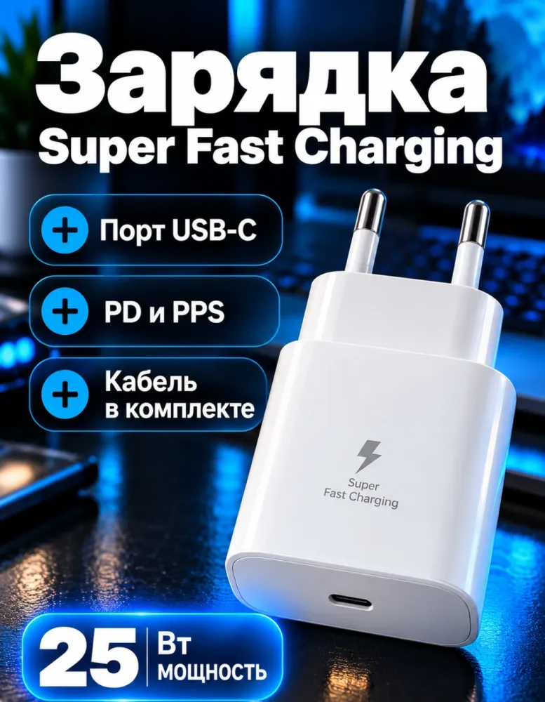 Сетевое зарядное устройство 25 Вт PD EP-TA800, USB-C, с кабелем, белое