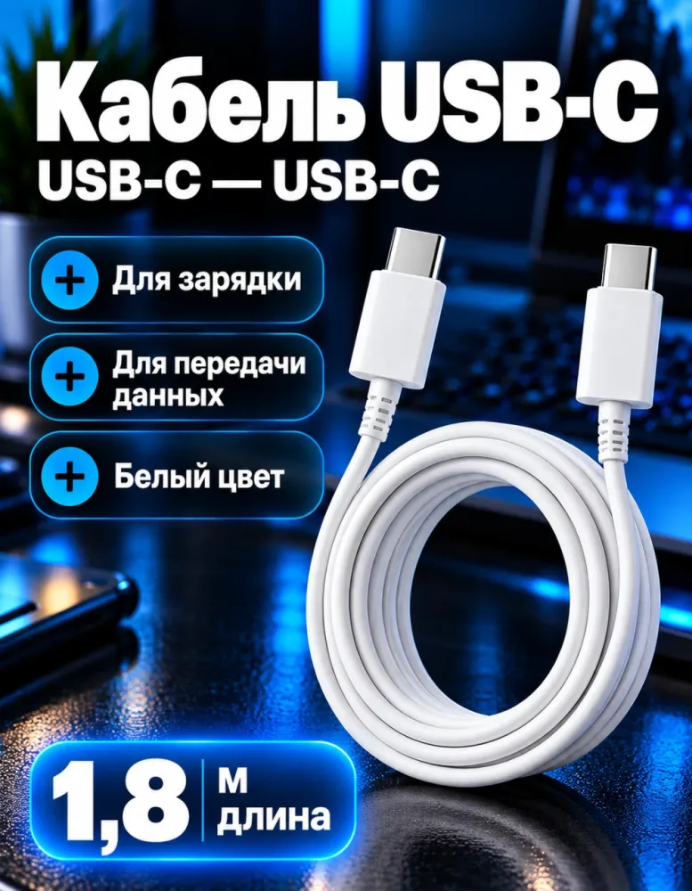Кабель USB-C — USB-C 1,8 м EP-DW767, белый