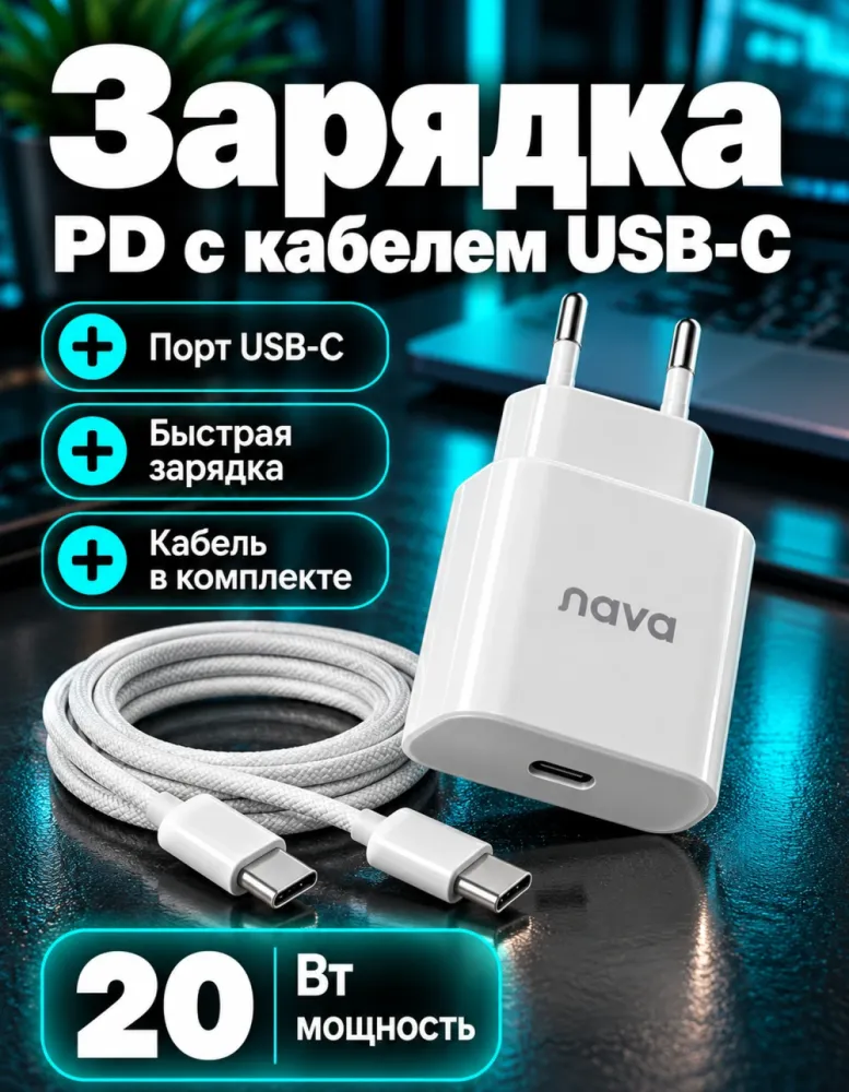Сетевое зарядное устройство DADU DC-035 PD 20 Вт с кабелем USB-C — USB-C, белое