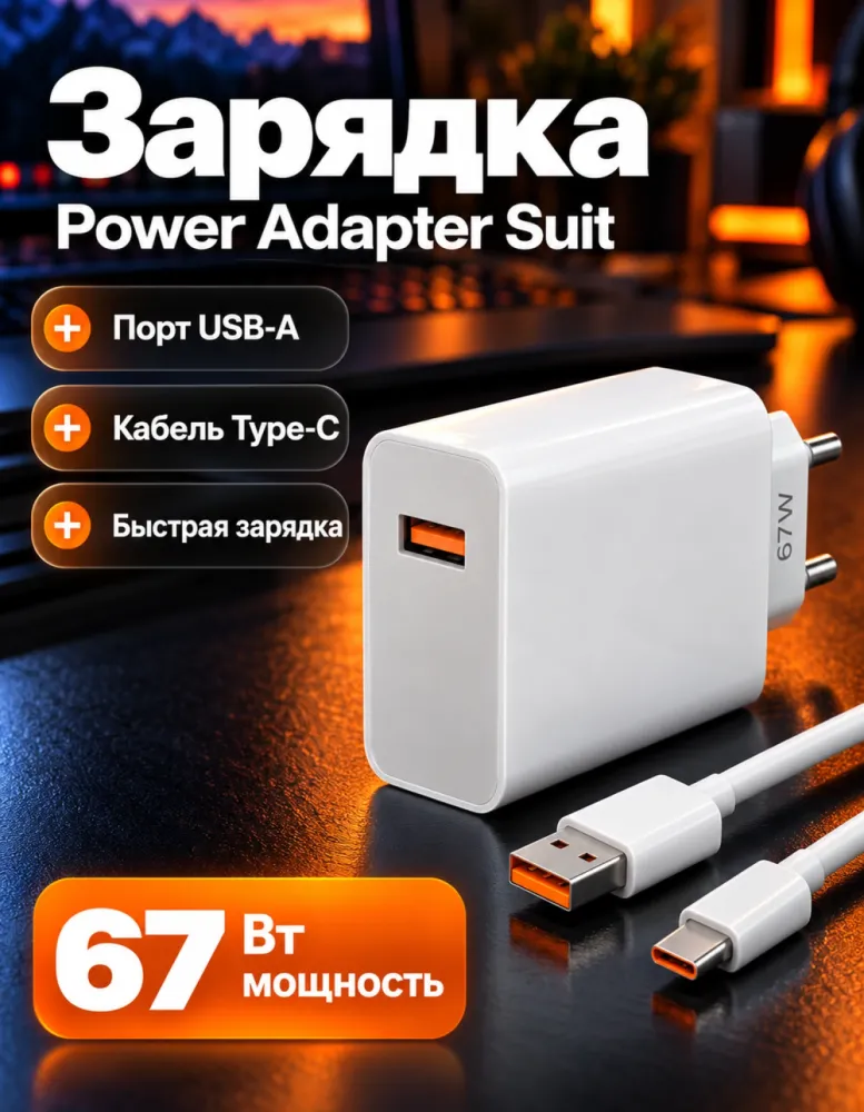 Сетевое зарядное устройство Xiaomi 67W Power Adapter Suit с кабелем USB-C, белое