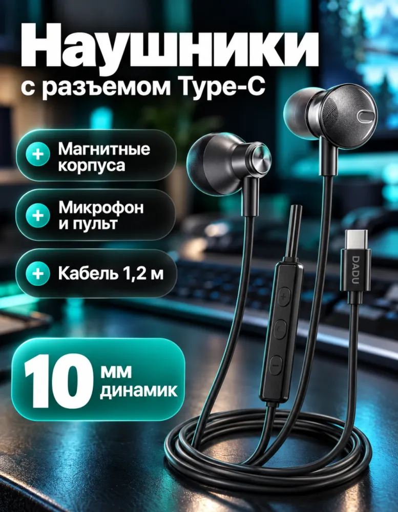 Наушники проводные DADU DH-055 Magnet с разъёмом Type-C