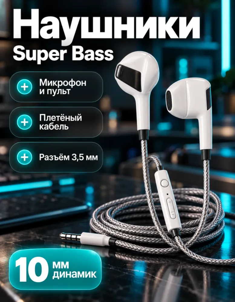 Наушники проводные DADU DH-030 Super Bass с разъёмом 3,5 мм