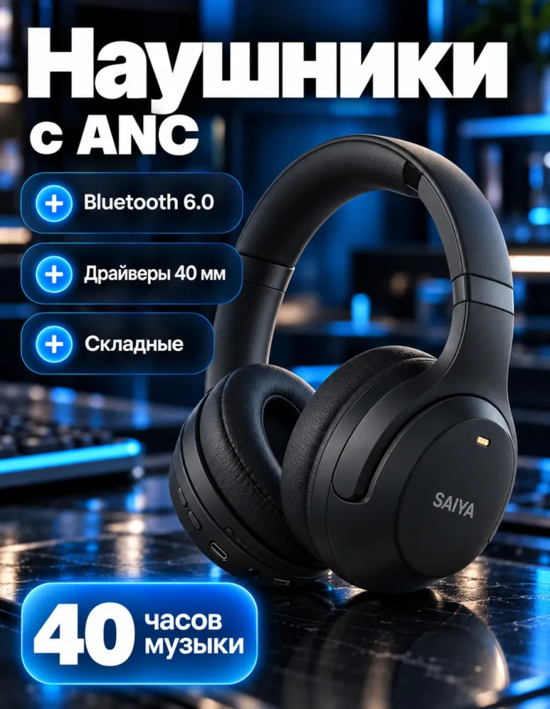 Беспроводные наушники SAIYA EW-45 с активным шумоподавлением, Bluetooth 6.0