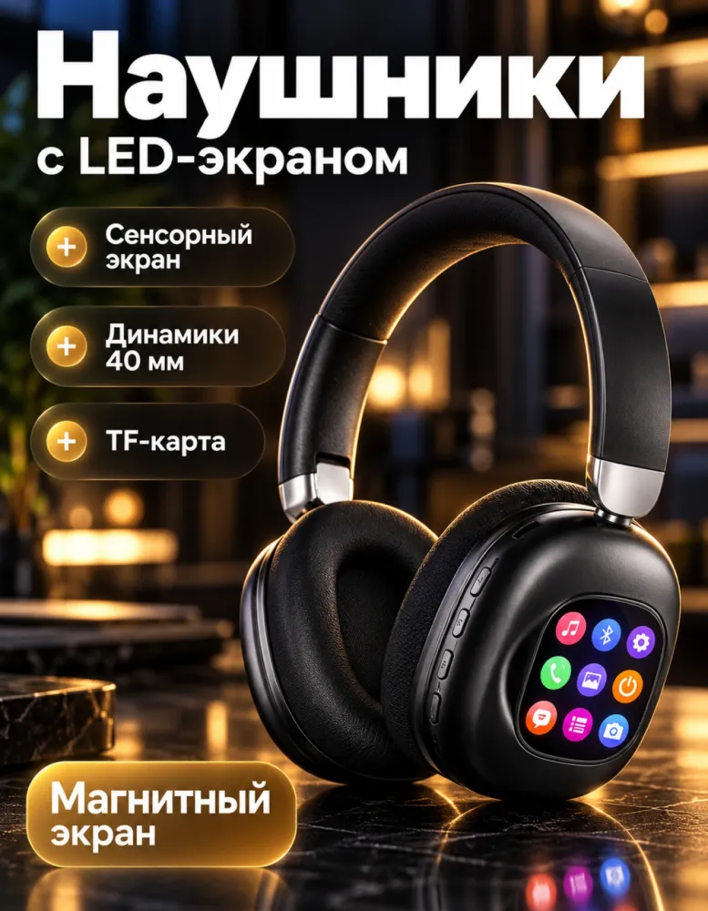 Беспроводные наушники 620BT с сенсорным LED-экраном на чашке