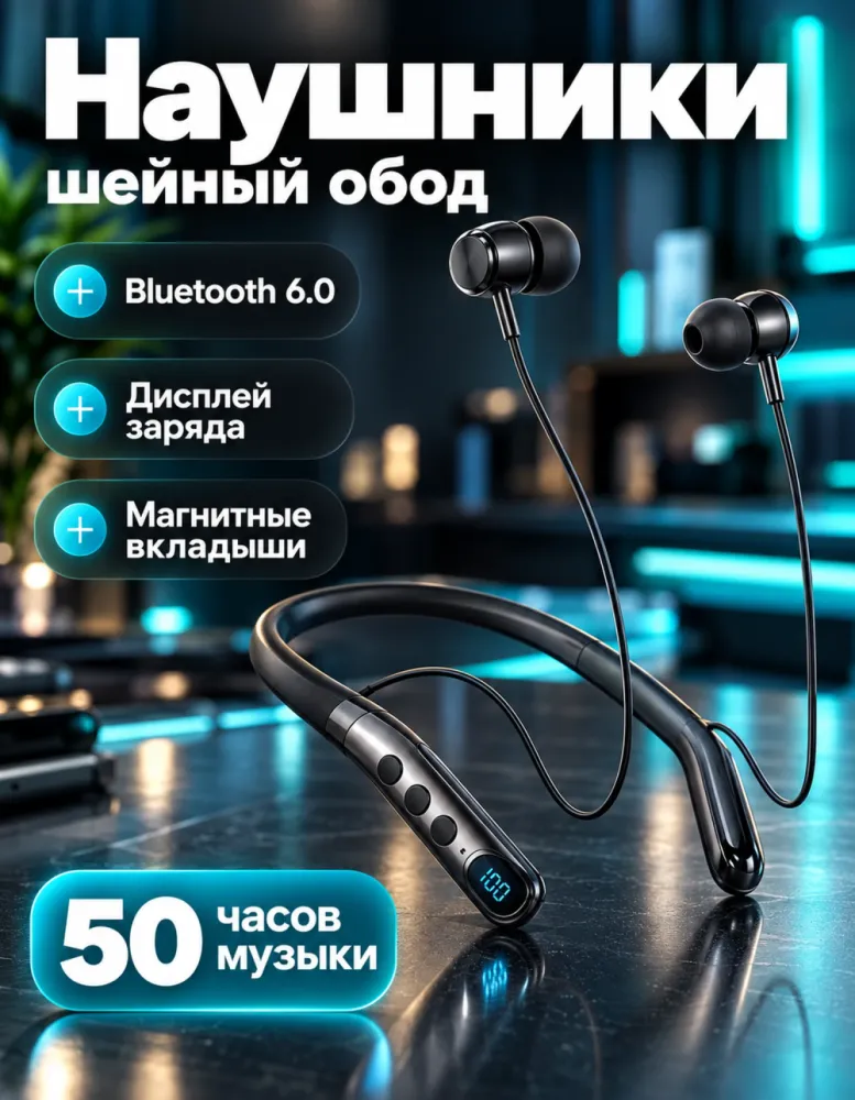 Беспроводные наушники-шейный обод DADU DT-113, 180 ч ожидания, дисплей заряда
