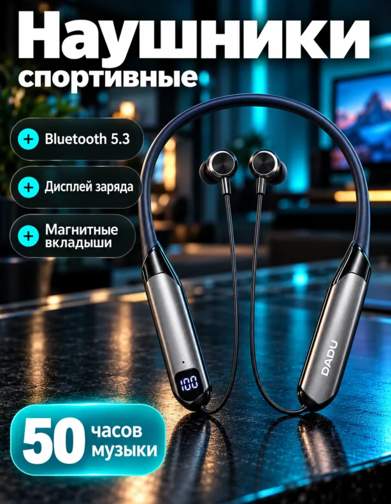 Беспроводные спортивные наушники-шейный обод DADU DT-048, Bluetooth 5.3, 150 ч