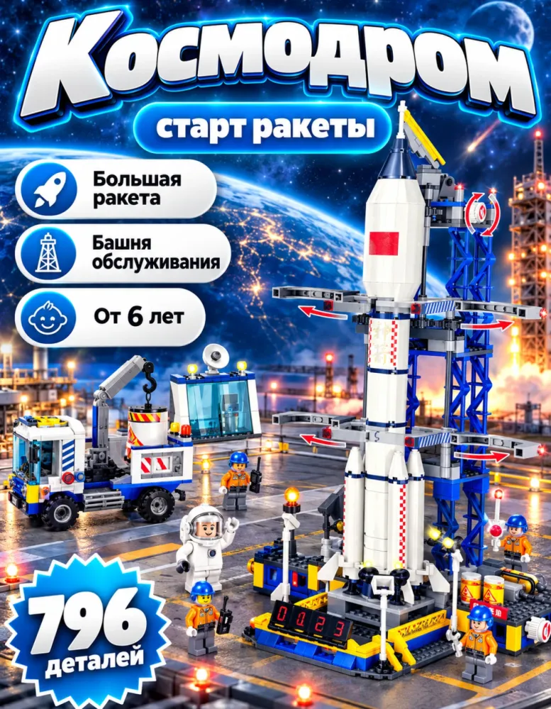 Конструктор Стартовая площадка с ракетой 11002, 796 деталей