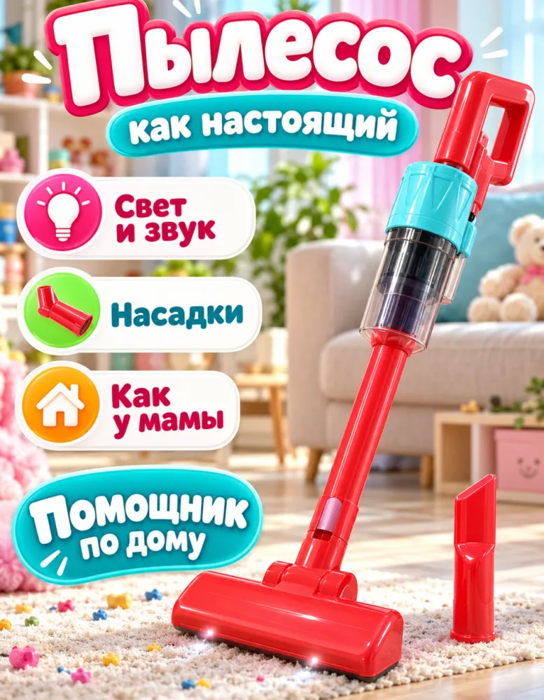 Детский пылесос как настоящий с подсветкой и звуком