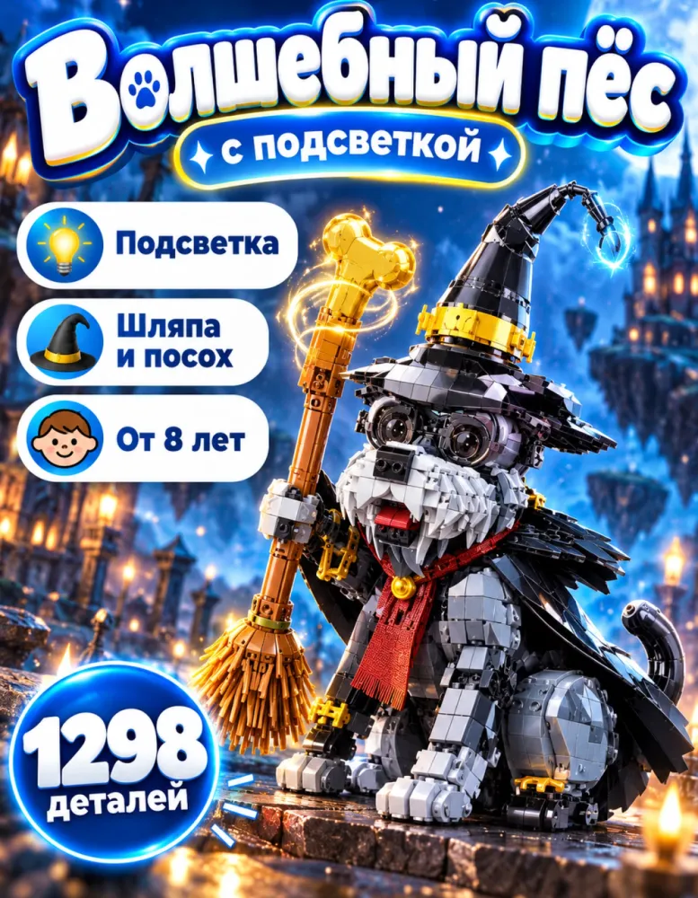 Конструктор фигура Волшебный пёс 7057 с подсветкой, 1298 деталей