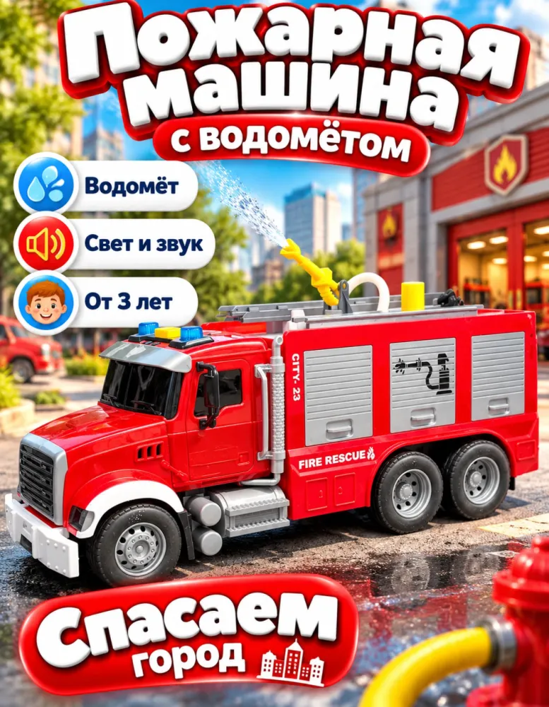 Пожарная машина игрушечная с водомётом, свет и звук
