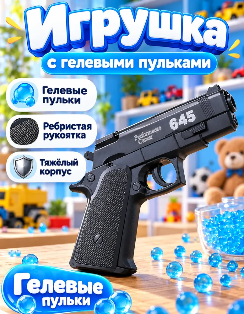 Игрушечный пистолет H3 с гелевыми пульками, чёрный