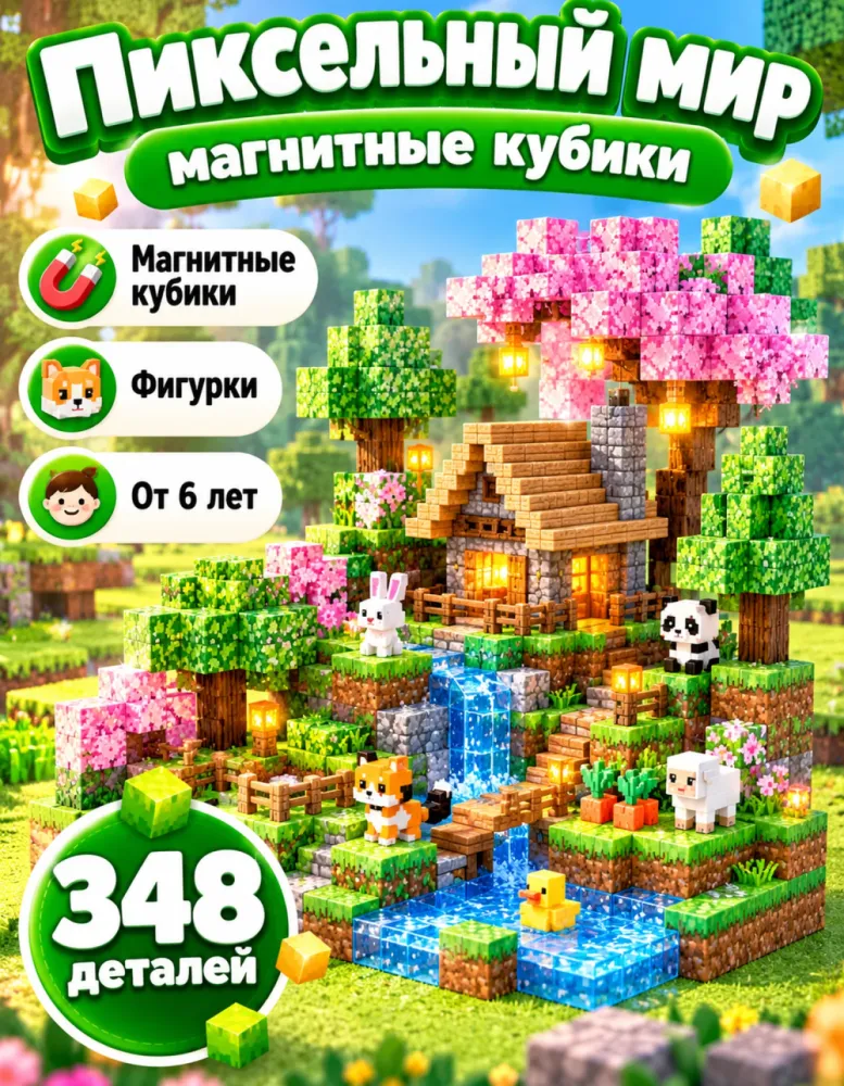 Магнитный конструктор My World 3601 пиксельный мир, 348 деталей