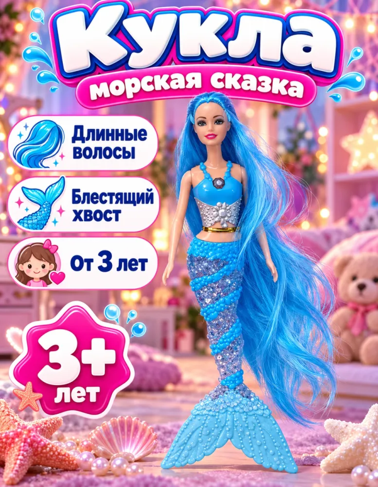 Кукла Русалка голубая