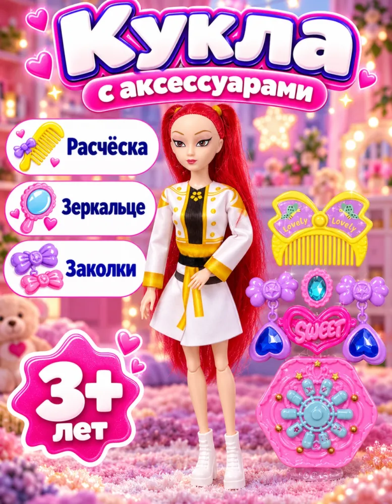 Кукла Fashion Girls с расчёской и зеркальцем