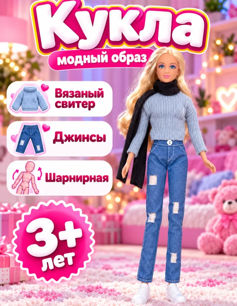 Кукла Defa Lucy в сером свитере и джинсах