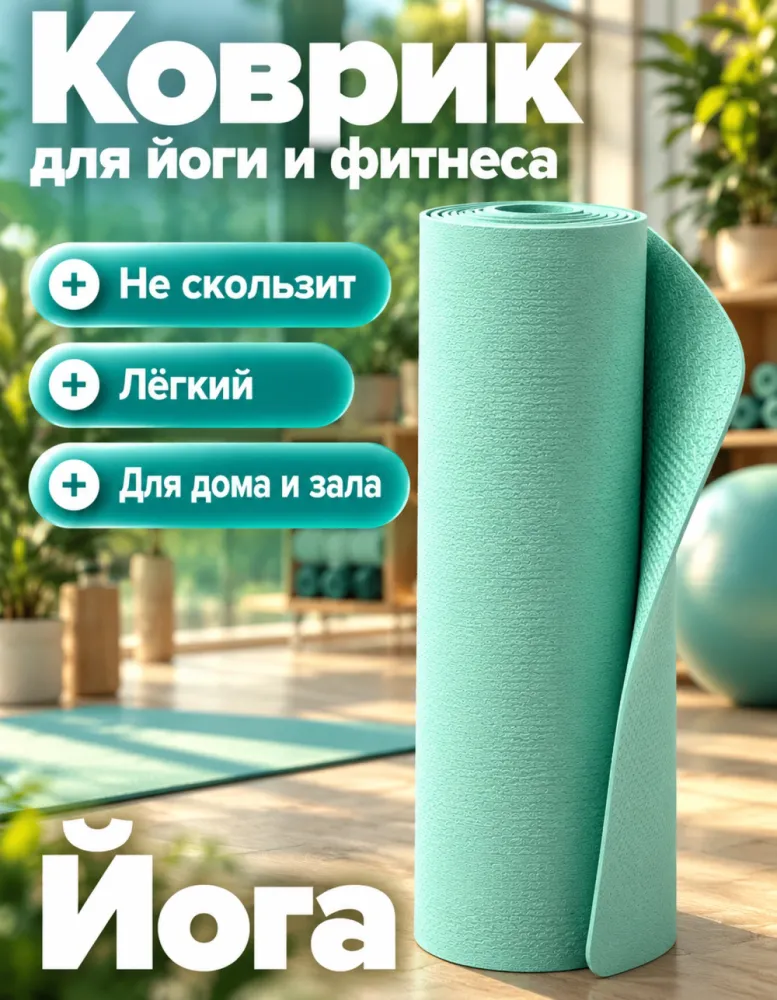 Коврик для йоги и фитнеса TPE, мятный