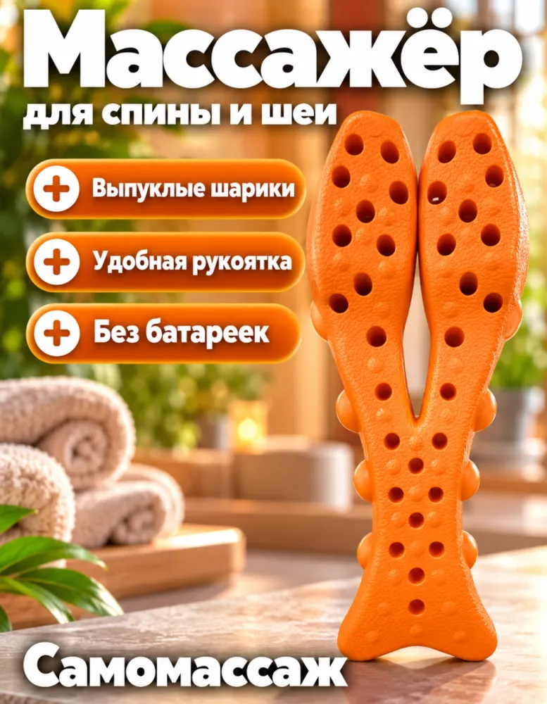 Массажёр ручной для спины, шеи и плеч, оранжевый