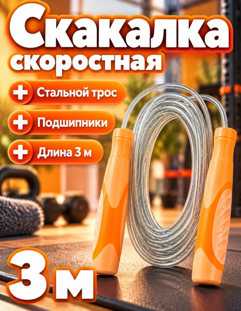 Скакалка скоростная со стальным тросом 3 м