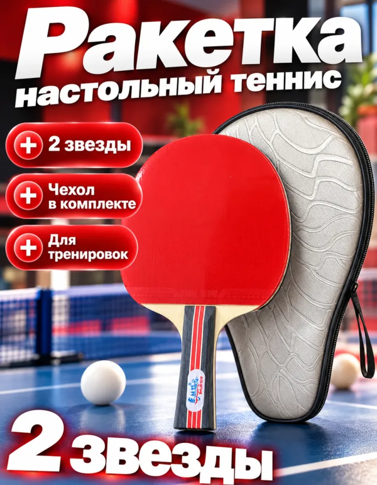 Ракетка для настольного тенниса 2 звезды с чехлом